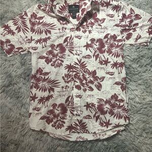 Men's Floral Casual Button Down Shirt - Burgundy and White